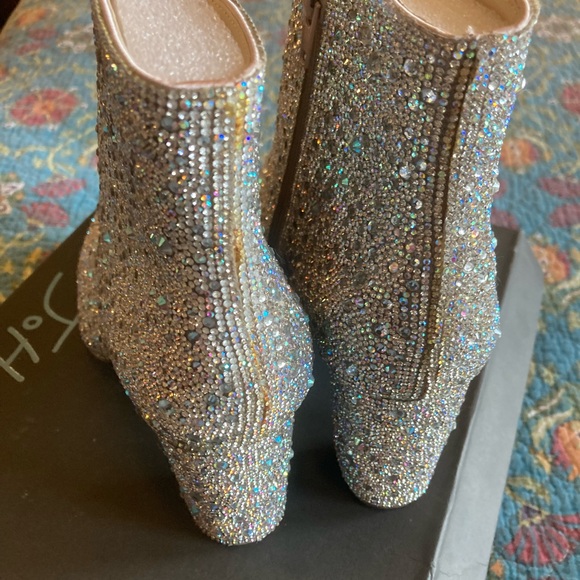 Betsey Johnson Crystal-Embellished Silver Pointed Ankle Boots - Picture 3 of 6